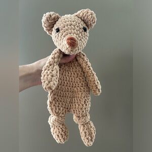Crochet handcrafted teddy bear knotted snuggler lovey